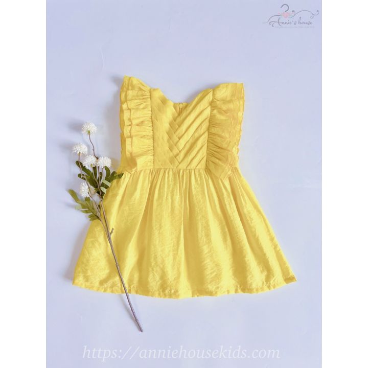Váy bé gái Annie, đầm tơ xếp li chữ v màu vàng cho bé từ 9-33kg ...