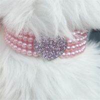 Small Animals Puppy Dog Necklace Collar Pearl with Shiny Rhinestone Heart Shape Pendant Cat Collar Jewellery Soft Pet Supplies