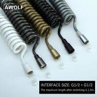 สายสายต่อฝักบัวโทรศัพท์สีเทาเงิน Awolf 1/2สีขาวอินเตอร์ท่อประปาสปริงห้องน้ำ AF6150ท่อสีดำ1.5เมตร