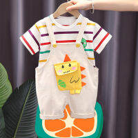 IENENS Summer 0-4 Years Kids Clothing Sets Boys Casual Outfits 2PCS Short Sleeves Striped T-Shirt + Overalls Shorts Children School Suits