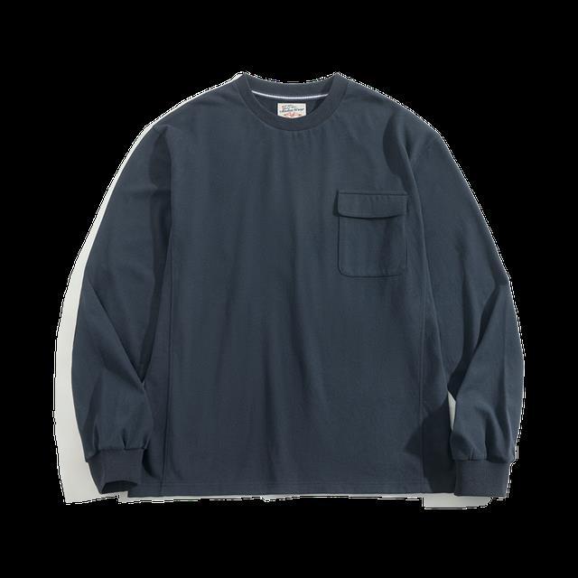 เสื้อยืดแขนยาววินเทจญี่ปุ่น-maden-สำหรับผู้ชาย-สเวตเชิ้ตผ้าฝ้ายลำลอง100สีทึบกระเป๋าปะติดทรงหลวม