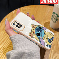 JIUMOO เคสสำหรับ Infinix Note 10 Pro เคส NFC ลายการ์ตูนน่ารักสติทช์หรูหราเคลือบเคสมือถือขอบสี่เหลี่ยมดั้งเดิมเคสซิลิโคนนิ่มฝาปิดเลนส์เต็มรูปแบบปกป้องกล้องเคสกันกระแทก