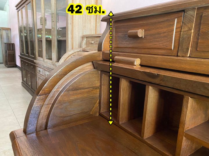 โต๊ะไม้สักแท้-สไตล์วินเทจ-กว้าง-106-ซม-5-ลิ้นชัก-ช่องใส่ของเยอะ-โต๊ะคอนโซล-เก็บปลายทางได้-ตรงปก-โต๊ะไม้วินเทจ-ไม้สักทั้งหลัง-teak-wood-desk-vtg