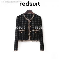 ™▽ sdeifhruhvfu Elegante Houndstooth Casaco Versátil Perfumado Pequeno Tweed Seda Brilhante Top Curto Novo