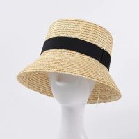 French Retro Straw Hat Straw Bucket Cap Women Summer Sunshade Holiday Beach Hat With Black Ribbon