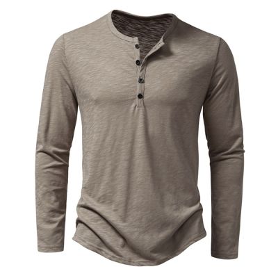 Hotsmen S Cotton Button Henley Neck Shirt Long Sleeve Casual Button Solid Color Fashion T-Shirts