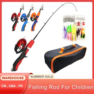Kids Fishing Pole Set Full Kits With Telescopic Fishing Rod And Spinning Reel Baits Hooks Saltwater Freshwater Travel Pole Set