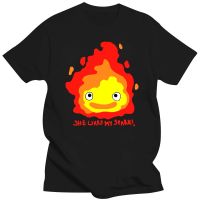 Large mens short sleeves Moving Castle She Likes My Spark Cartoon Tshirt For Men Cotton Fabric Funny Howl Black Tees 4XL.5XL.6XL