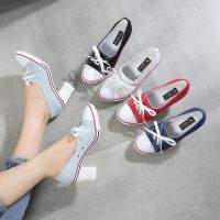 ♀ 2022 Pumps Denim High Quality Shallow Mouth Women 39;s Shoes High Heel 8CM Canvas Student Shoes Women New Board shoes size 34-41