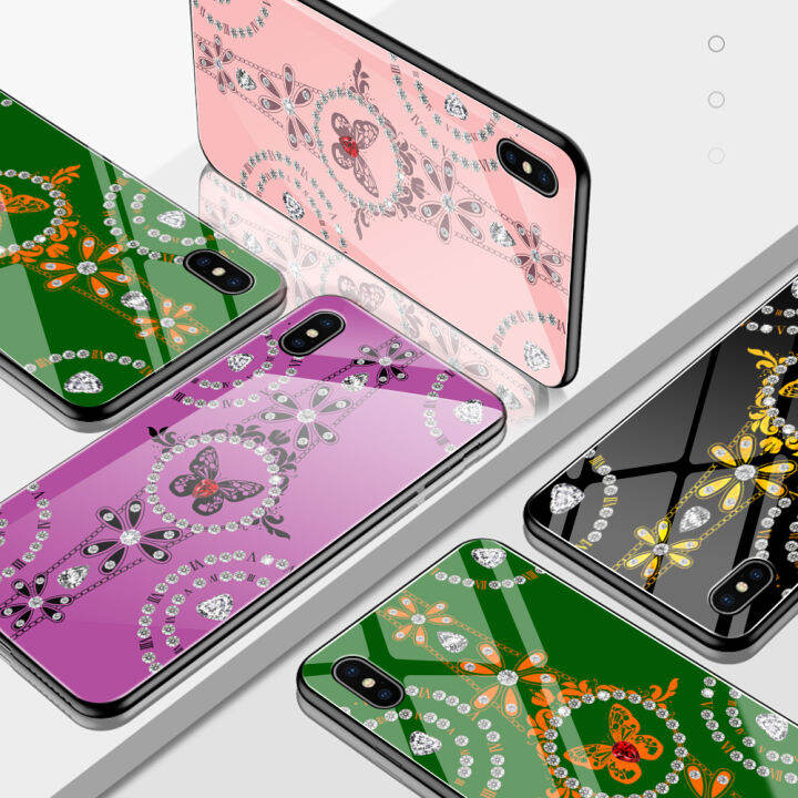 serpens-เคสสำหรับ-oppo-reno10-pro-5g-เคสหรูหราลายการ์ตูนผีเสื้อประกายอัญมณีดีไซน์แบบกันกระแทกเคสมันวาวกระจกเทมเปอร์ปลอกฝาหลัง