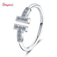 Smyoue Total 0.18 Carat Moissanite Diamonds Ring For Women Girls Double T Inlaid 925 Sterling Silver Fine Jewelry