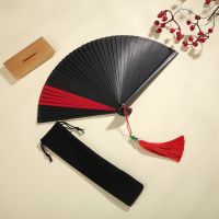 Black Small Handmade Compact Classical Folding Bamboo Fan Ornament Dance Fan Kimono Fan