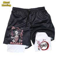 Muzin 2 In 1กางเกงขาสั้นออกกำลังกายสำหรับผู้ชายผู้หญิง Kamado Nezuko Demon Slayer Aner Anime Shorts Unisex ออกกำลังกายฤดูร้อนชายหาดบอร์ดกางเกงขาสั้น