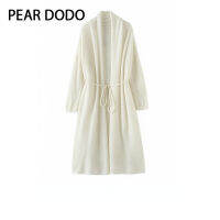 เสื้อคาร์ดิแกนกันหนาวเสื้อถักยาวหลวมสำหรับผู้หญิง PEAR DODO Mohair แบบผูกเชือก