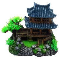 Artificial Fish Tank Ancient Decoration Aquarium Landscape Vintage House Chinese Style Hut Building Fish Tank Decoration