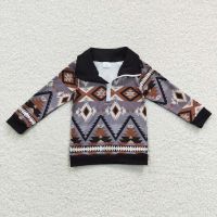 Wholesale Toddler Aztec Clothes Long Sleeves Western Shirt Baby Boy Tee Lapel Top Christmas Children Zipper Clothing