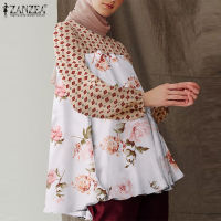 MOMONACO ZANZEA Muslimah ผู้หญิงเสื้อสตรีมุสลิมสวมหัวสบายๆแขนโคมไฟแต่งตะเข็บเสื้อพิมพ์ลายดอกไม้ #50