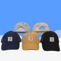 Carhartt ล้างผ้าใบตาข่ายคาร์ฮาร์ตหมวกแก๊ปปักลำลองหมวกสำหรับทั้งหญิงและชายหมวกเบสบอลอินเทรนด์ย้อนยุคขอบโค้งเรียบง่าย