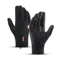 ﹊◘☌ Autumn Winter Motorbike Gloves Windproof Anti-slip Touchscreen Fleece Keep Warm for Work Gloves Men Sports Bike Skiing Black