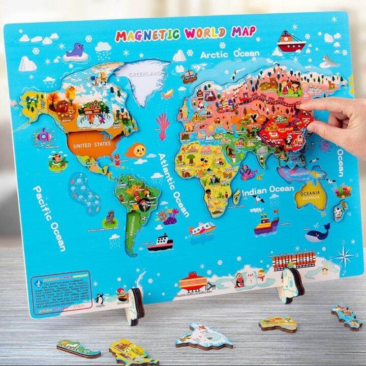 Wooden World Map/Jigsaw Puzzles for Kids with Country Flash