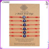 CHANG สร้อยข้อมือรูปดวงตาสายสตริง6ชิ้น/เซ็ตสำหรับผู้ชายและผู้หญิง,นำโชค7ปมสีแดงปรับระดับได้