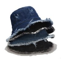 Topi Pelindung Matahari Tabir Surya Denim Robek Retro Baru Topi Ember Musim Panas Wanita Topi Nelayan Topi Pelindung Matahari Uniseks Topi Panama