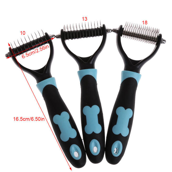 dog-แปรงขนสัตว์-dematting-grooming-deshedding-เครื่องมือหวีพร้อมใบมีด-rake-10-13-18ใบมีด