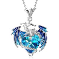 JDY6H Fantasy Design Colorful Crystal Dragon Pendant Necklace for Women Exquisite Blue Purple Dragon Necklace Cute Dragon Jewelry G