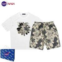 【July hot】 NASAs new flower print male and female couples with the same style t loose casual short-sleeved light luxury suit pure explosion