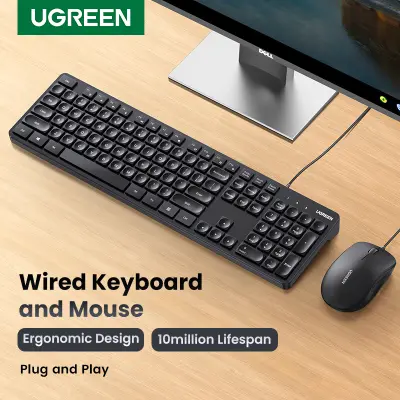 UGREEN Wired Keyboard 104-Keys Mouse 1200DPI with 1.5 Meters Cable for MacBook Tablet Laptop Model:90789