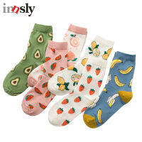 Women Socks Kawaii Funny Fruit Avocado Strawberry Watermelon Peach Banana Comfortable Female Crew Socks