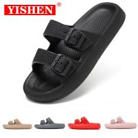 YISHEN Slippers Men Slides Pillow Sandals Non-Slip EVA Thick Platform Double Buckle Womens Sandals Slippers Indoor Beach Flats