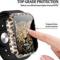 New With Tempered Glass Screen Protector For Apple Watch 45mm 41mm 44mm 42mm 40/34mm Series 7 SE 6 5 Leopard Cow Pattern Cover