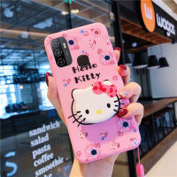 การ์ตูนสีชมพูสำหรับ OPPO A52 A72 A53 A92 A91 F15 A33 A32 Reno 3น่ารัก Hello Kitty Lanyard เคสโทรศัพท์แบบตั้งได้เคสมือถือซิลิโคนนิ่มปกหลัง