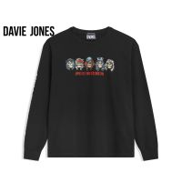 DAVIE JONES เสื้อยืดแขนยาว พิมพ์ลาย ทรง Regular Fit สีดำ Long Sleeve Graphic print T-shirt in black WA0134BK