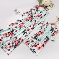 Women &amp; Girl Maxi Dresses Mommy And Me 34 Long Sleeve Matching Outfits Floral Print Bohemian Style Long Dress With Pockets