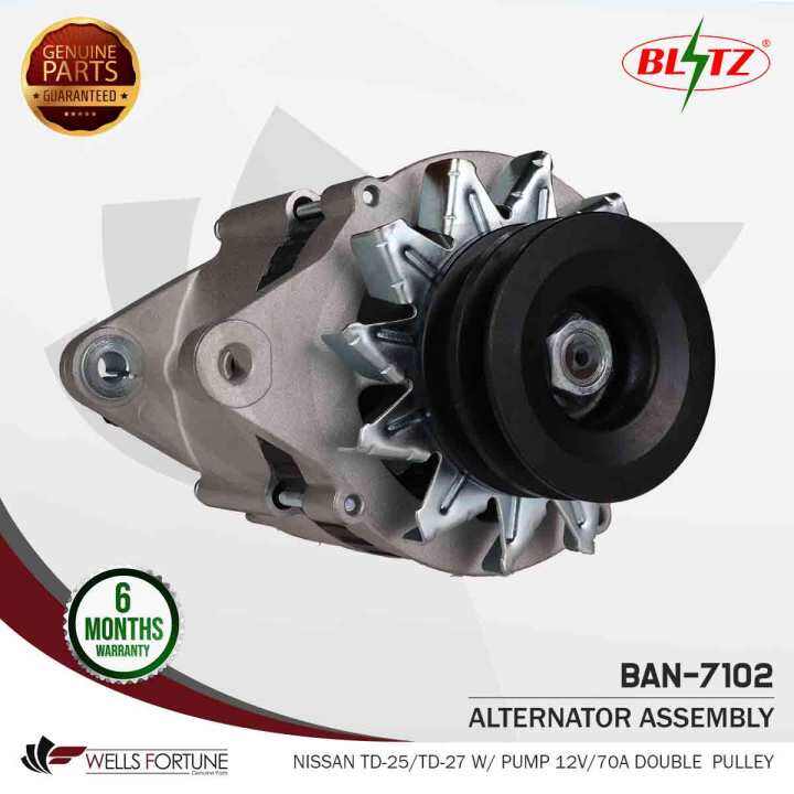 Nissan Td 25 Td 27 W Pump 12v 70a Double Pulley Blitz Alternator Assembly 6 Months Warranty 5225