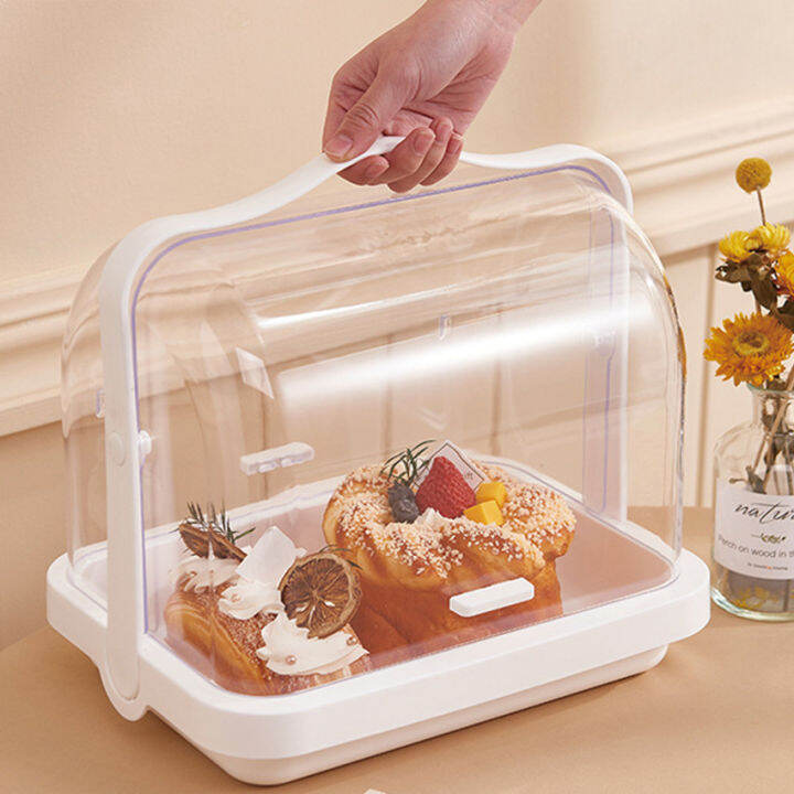 Clear Plastic Bread Box with Roll Top Lid Handle & Drain Tray Airtight Food Storage Container