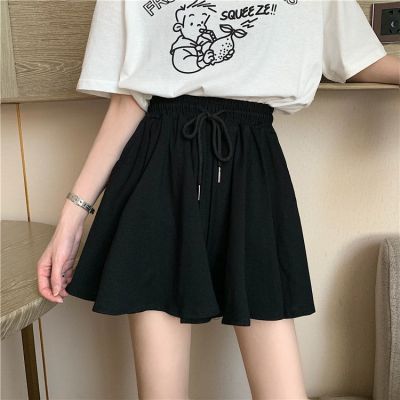 Black pants womens loose high waist drawstring all-match thin casual pants drape super fire hakama黑色裤子女宽松高腰抽绳百搭显瘦休闲裤垂感超火裤裙短裤潮