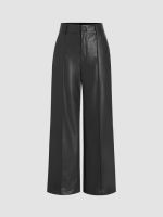 Cider PU Solid High Waist  Wide Leg Trousers