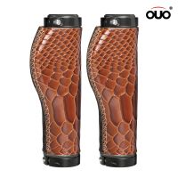 OUO Bicycle Grips Real Leather MTB Cycling Handlebar Cover Mountain Road Bike Grips Anti-slip Handle Lock Bar Ends Handlebars