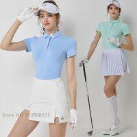 Blktee Girls Fast Dry Slim Polo Shirt Short-sleeved Elastic Golf Tops Ladies Anti-light Pleated Skort Split A-lined Skirt Suits