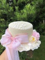 Original Handmade Lolita Straw Hat Gorgeous Sweet Lace Long Ribbon Bow Pastoral Soft Sister