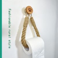 【YD】 Wood Combination Roll Paper Holder Hemp Rope Tissue Hole-Free Wall Hanging Cotton String