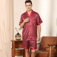 Spring Summer Mens Print 2PCS Sleepwear S-XXL Loose Pajamas Sets Casual Short Sleeve Shorts Nightwear Fashion Home Clothes