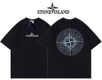 Stone เสื้อยืดแขนสั้นทรงหลวมพิมพ์ลาย Micro-Seal,สำหรับทั้งหญิงและชายคู่ผ้าฝ้ายแผ่นดิสก์ขนาดใหญ่