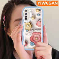 YIWESAN เคสสำหรับ Realme 6 6S Narzo เคส3D ลายดอกไม้น่ารักแฟชั่นสีสันสดใสลายคลื่นป้องกันเลนส์กล้องเคสโปร่งใสเคสซิลิโคนกันกระแทกเคสโทรศัพท์แบบใส