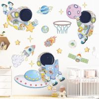 Space Astronaut Wall Stickers Childrens Room Kindergarten Universe Starry Cartoon Cute Background Wall Wallpaper Self-Adhesive Wall Stickers  Decals