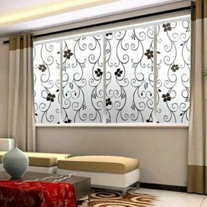 2023-new-shang815558-ฟิล์มกระจกลายดอกไม้สีดำขุ่นฟิล์มสติ๊กเกอร์ติดกระจกสำหรับตกแต่งหน้าต่างในบ้านกันน้ำ