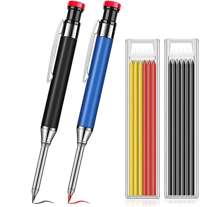 Metal Solid Carpenter Pencil Deep Hole Mechanical Pencil Marker + 12